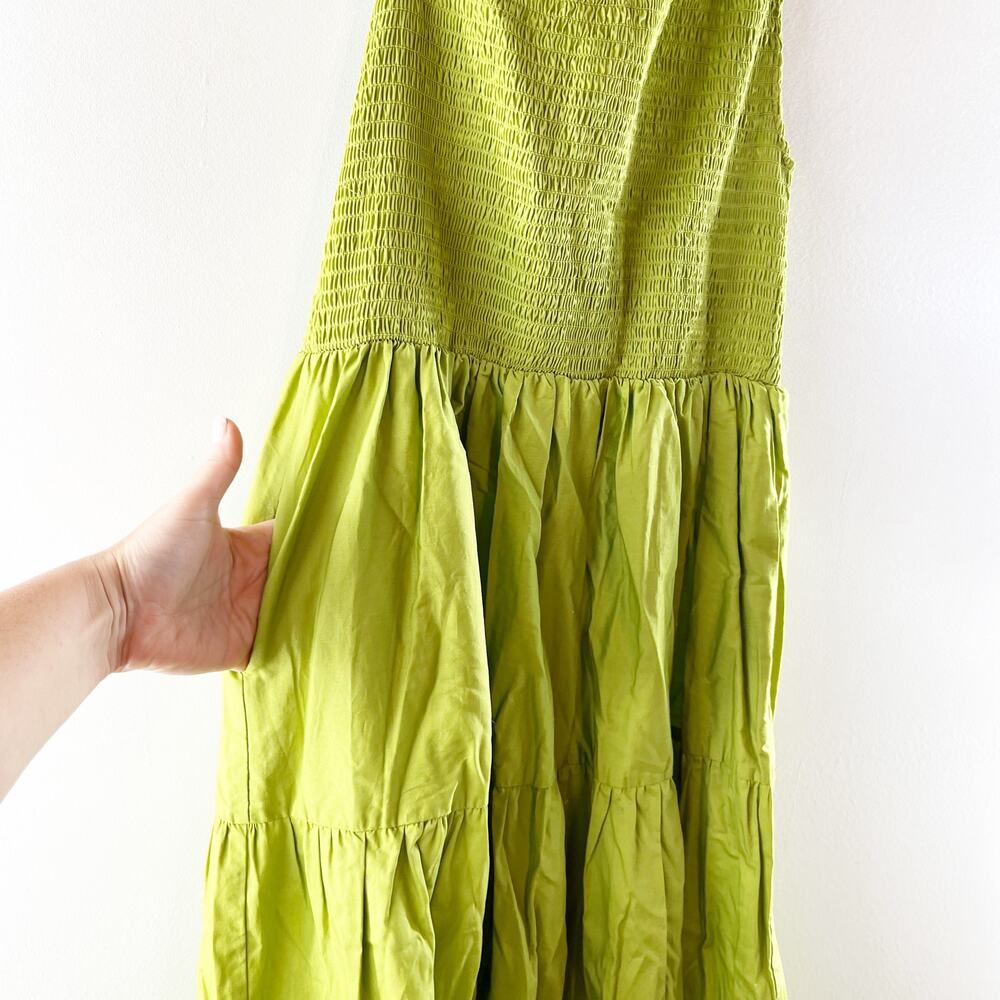 o.p.t One Shoulder Smocked Tiered A-Line Maxi Dress Chartreuse Green Large - Picture 5 of 8